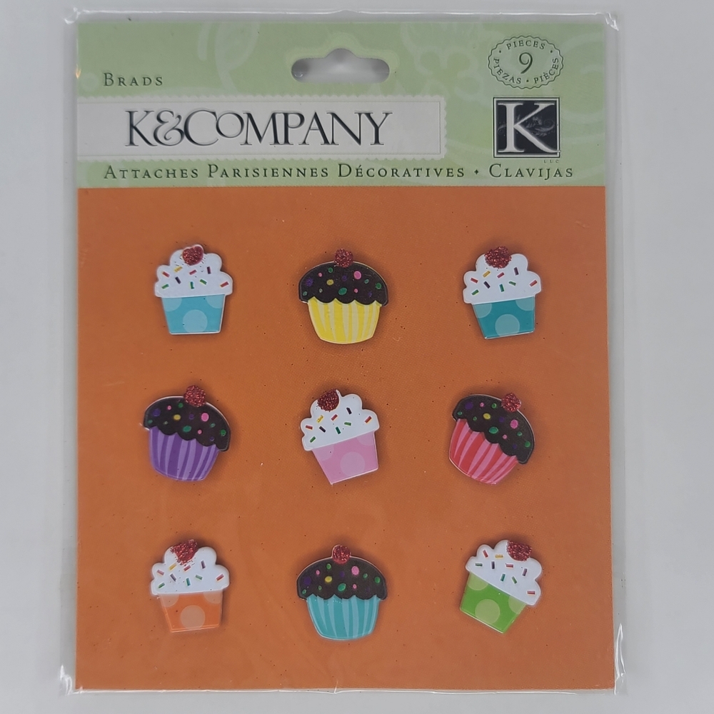 K&Company Brads Cupcake Brads 9 pcs Birthday Party Summer Brads